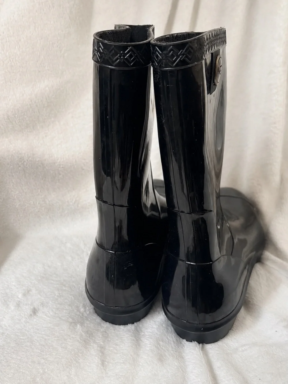 UGG Sienna Black Glossy Waterproof Mid-Calf Rain Boots Women’s Size 8